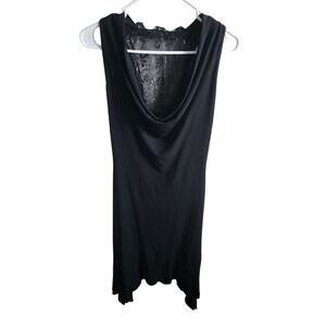 Vintage Janine Paris Womens Sz S Midi Formal Black satin Dress Lace Back